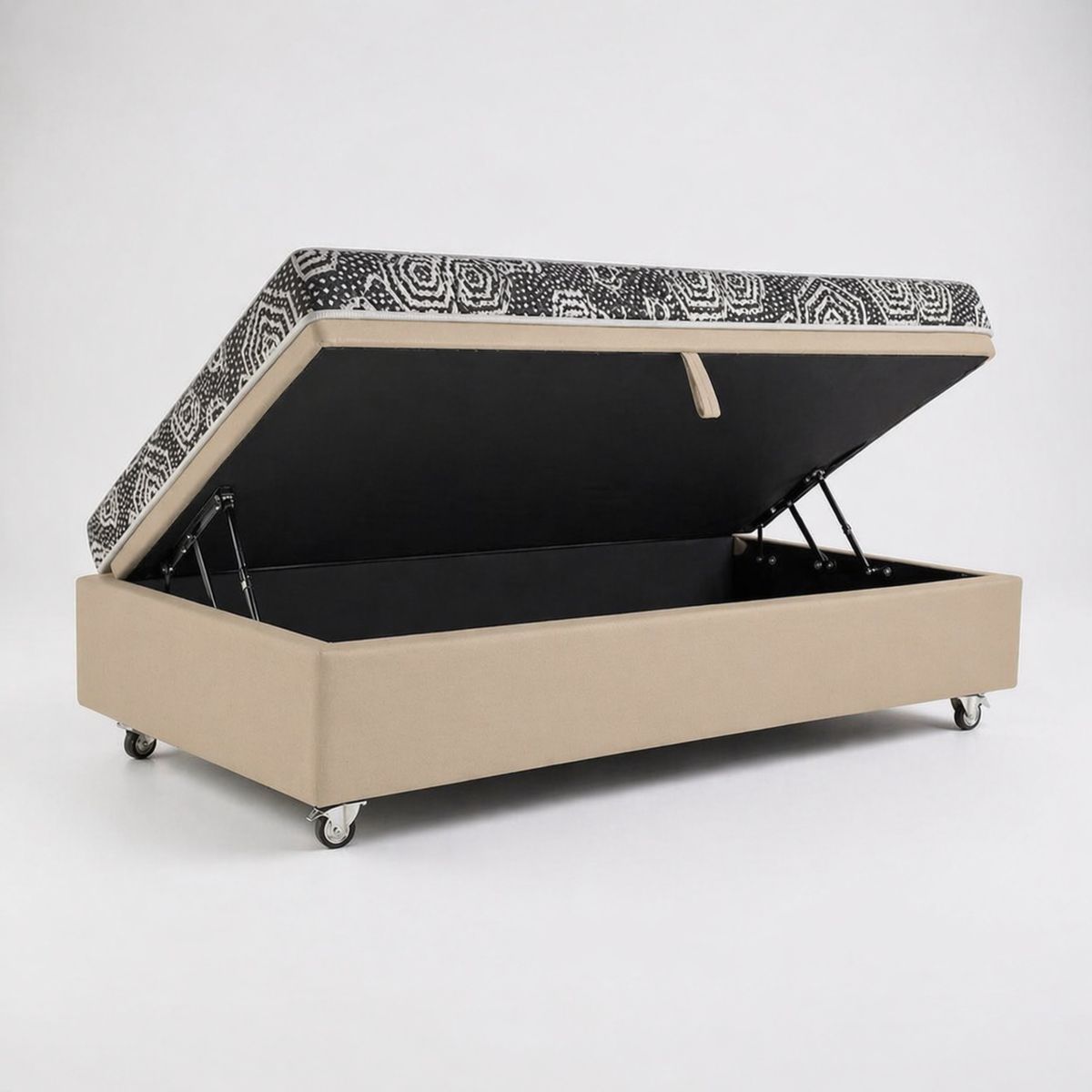 BLOCCARE - Cama Baul 1 Plaza L190 cm + Colchon Modelo Ideal / Con Rueda Deluxe (Beige)