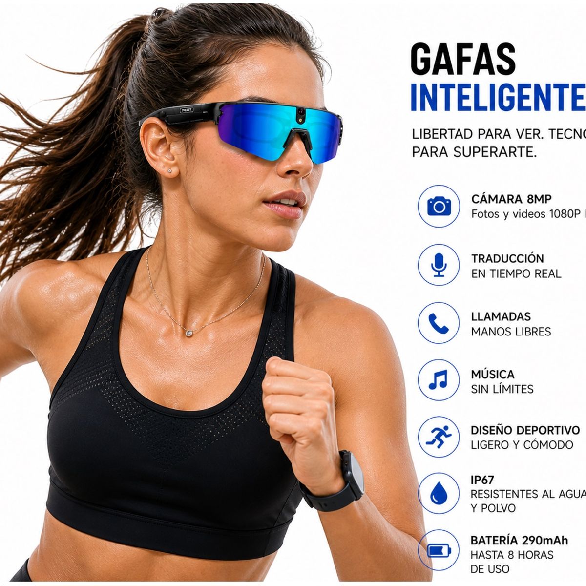 GENERICO - Lentes Inteligentes con Cámara HD 1080P, Bluetooth y Traducción en Tiempo Real  Control Total