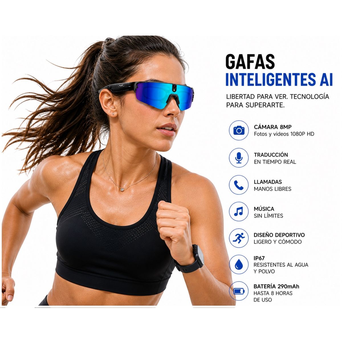 GENERICO - Lentes Inteligentes con Cámara HD 1080P, Bluetooth y Traducción en Tiempo Real  Control Total
