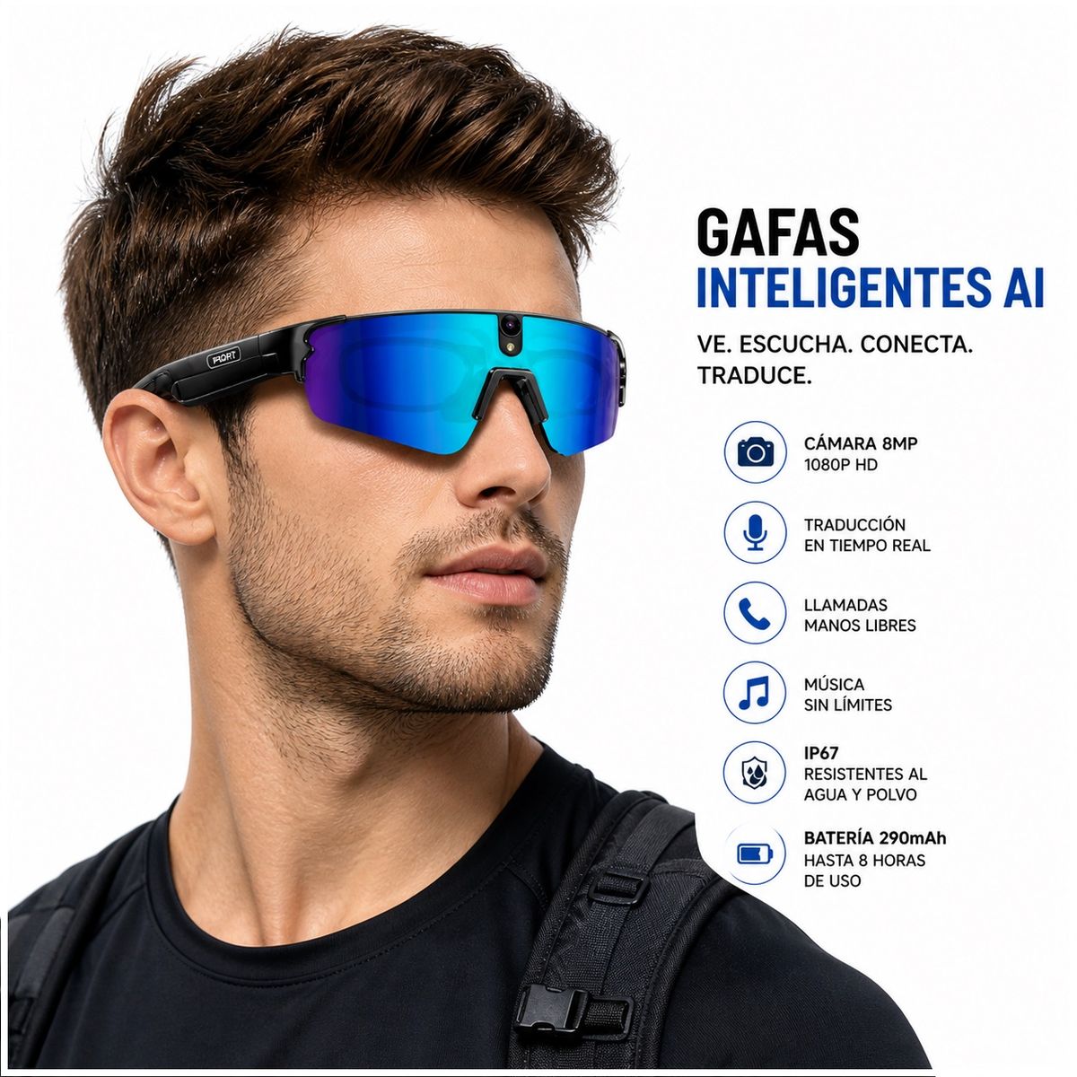 GENERICO - Lentes Inteligentes con Cámara HD 1080P, Bluetooth y Traducción en Tiempo Real  Control Total