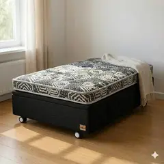 BLOCCARE - Cama Baul 1 Plaza L190 cm + Colchon Modelo Ideal / Con Rueda Pyton (Negro)