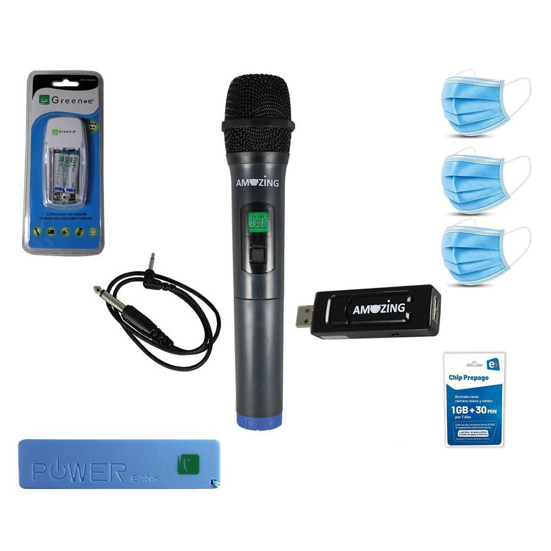 AMAZING - Micrófono  UHF USB  Cargador con pilas AAA