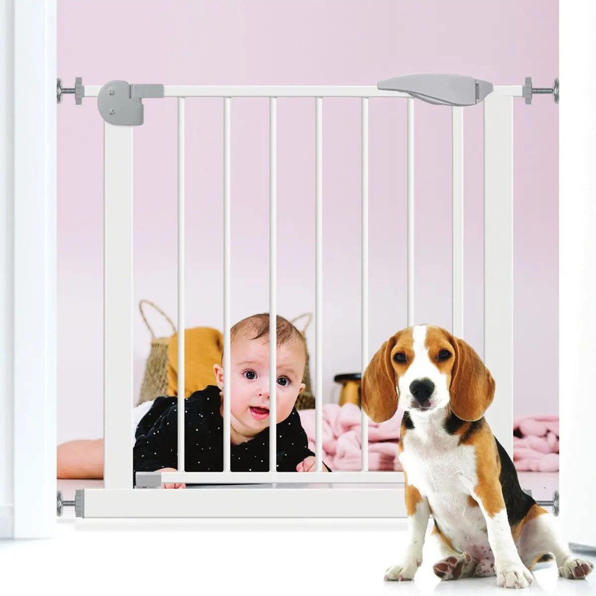 GENERICO - Reja de Seguridad Bebe Mascota Doble Seguro Blanco Labg