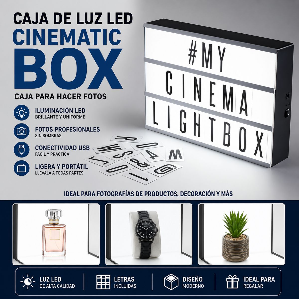 Adorno Caja de Luz Led Cinematic Box Caja para hacer fotos, marca MOVI - Foto Principal
