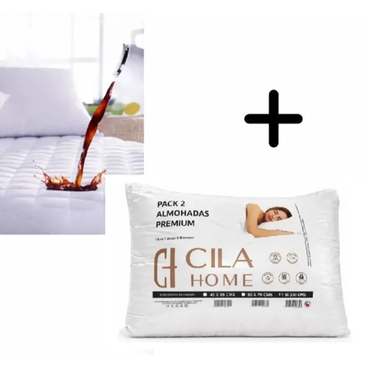 GENERICO - Combo Cubrecolchon Impermeable 2 plazas  + Dos Almohadas Cila Home