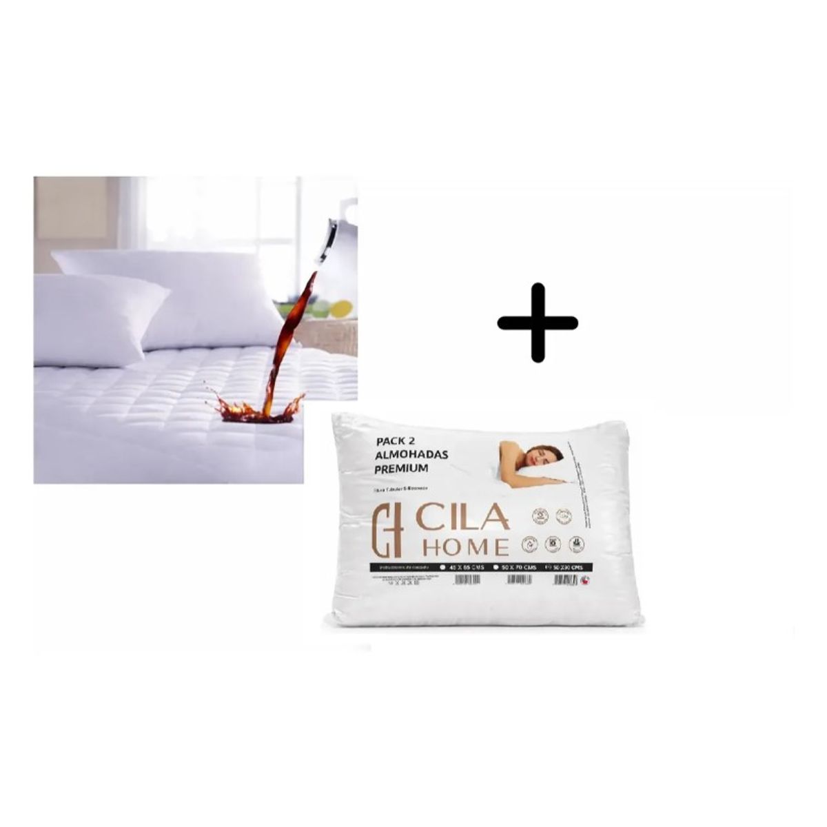 GENERICO - Combo Cubrecolchon Impermeable 2 plazas  + Dos Almohadas Cila Home
