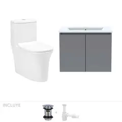 STRETTO - Pack Baño Toledo Cinza - Mueble + Sanitario