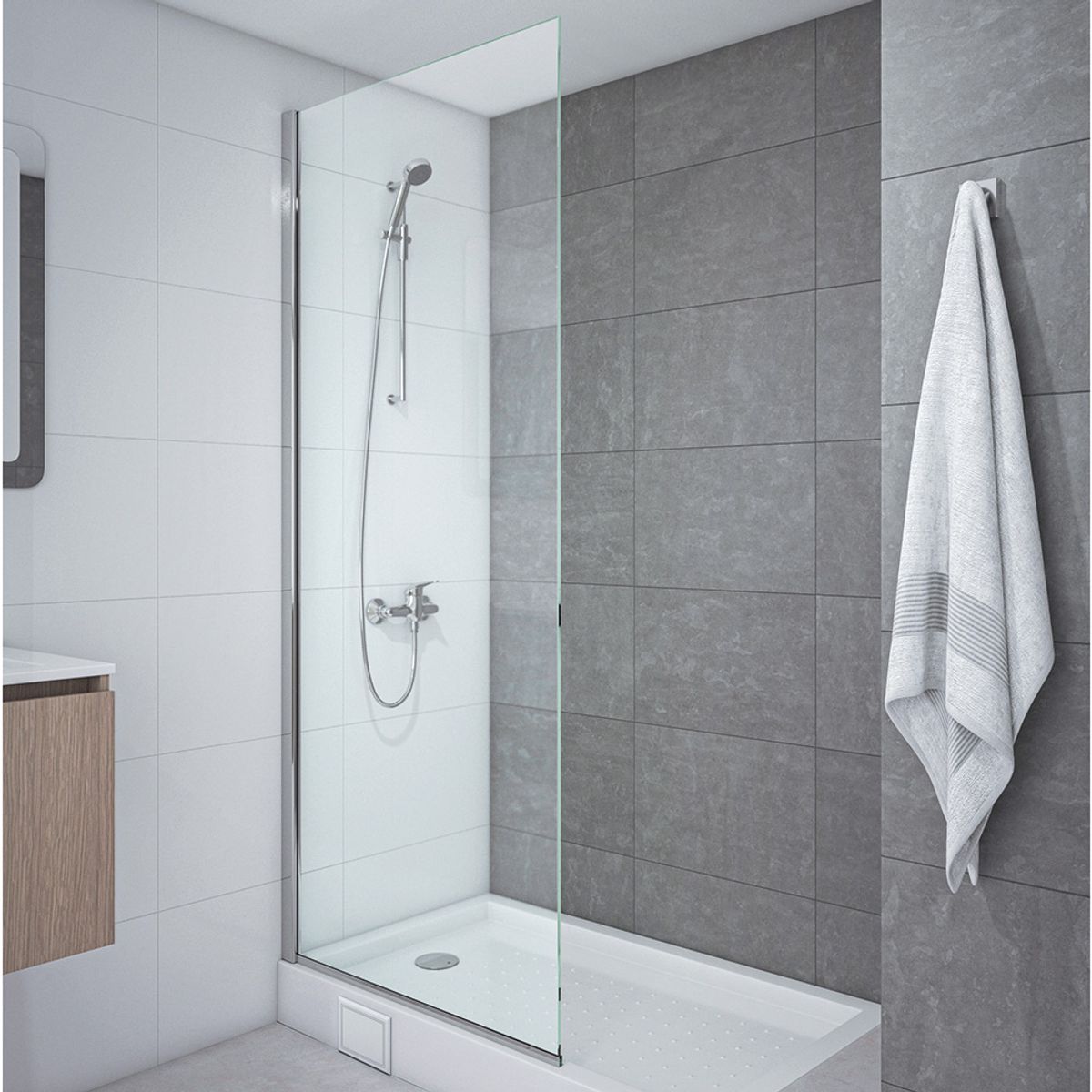 STRETTO - Mampara Hoja Fija 185x60 cm Vidrio 8 mm Ajustable ±1 cm