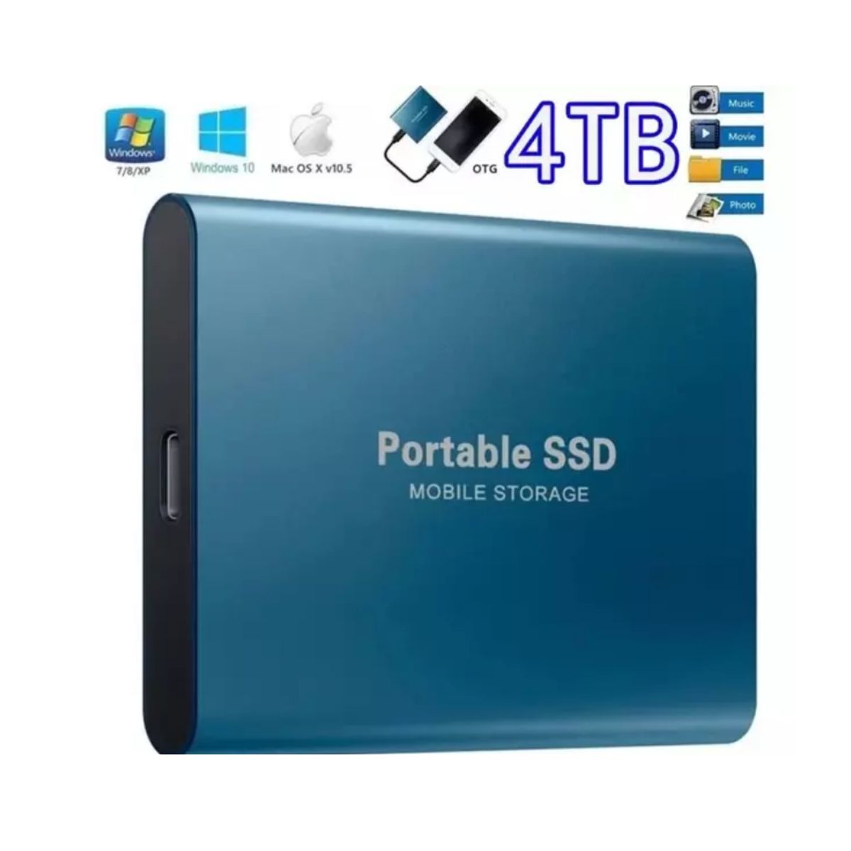GENERICO - Disco Duro Externo Portatil SSD 4 TB Type C