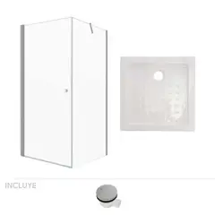 STRETTO - Pack Mampara Esquinera + Receptáculo Cuadradro 70x70 cm