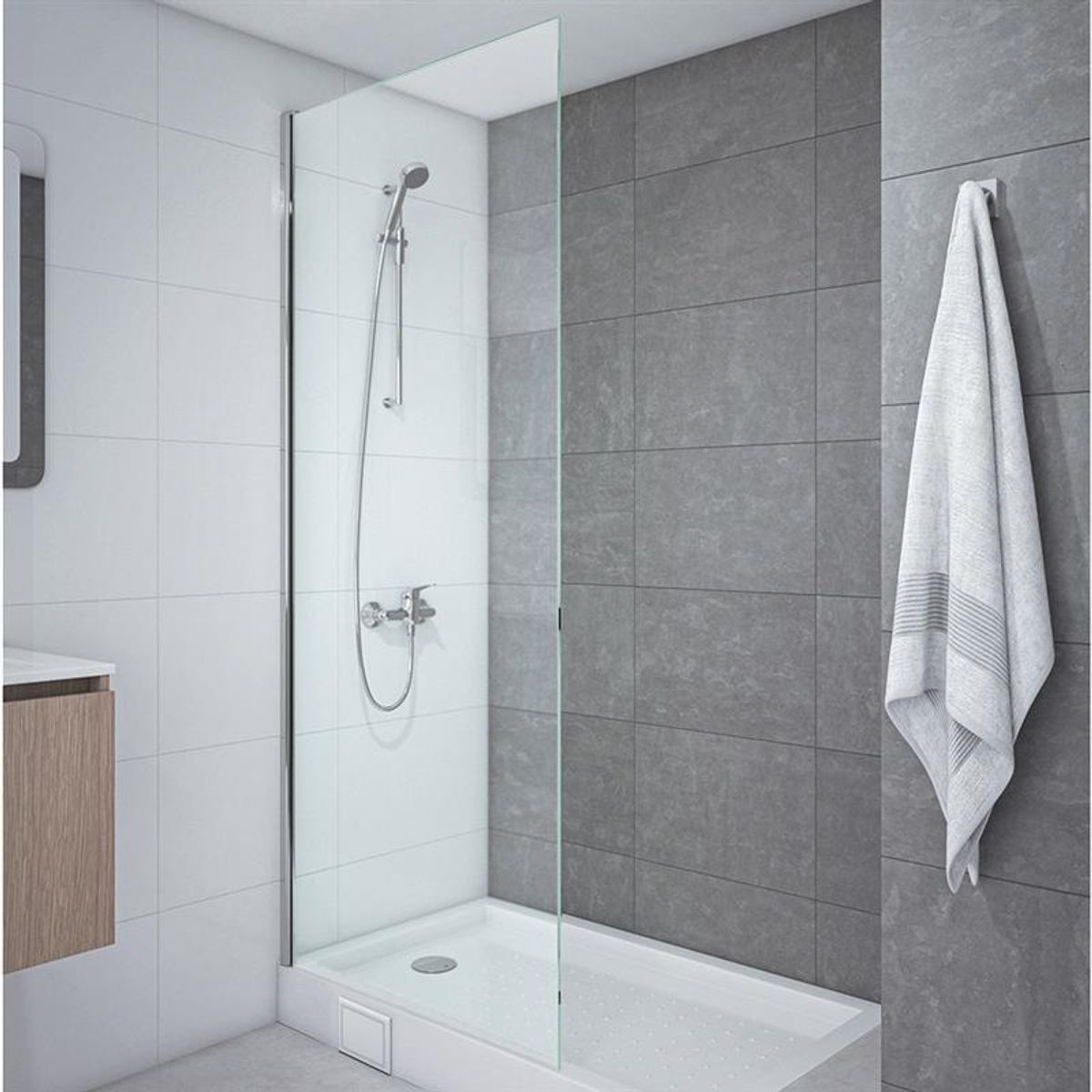 STRETTO - Mampara Fija Altura 100x185 cm Ajustable ±1 cm Cromado