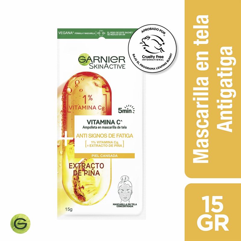 GARNIER - Mascarilla En Tela Ampolla Pina Antifatiga Garnier Skin Natural Face