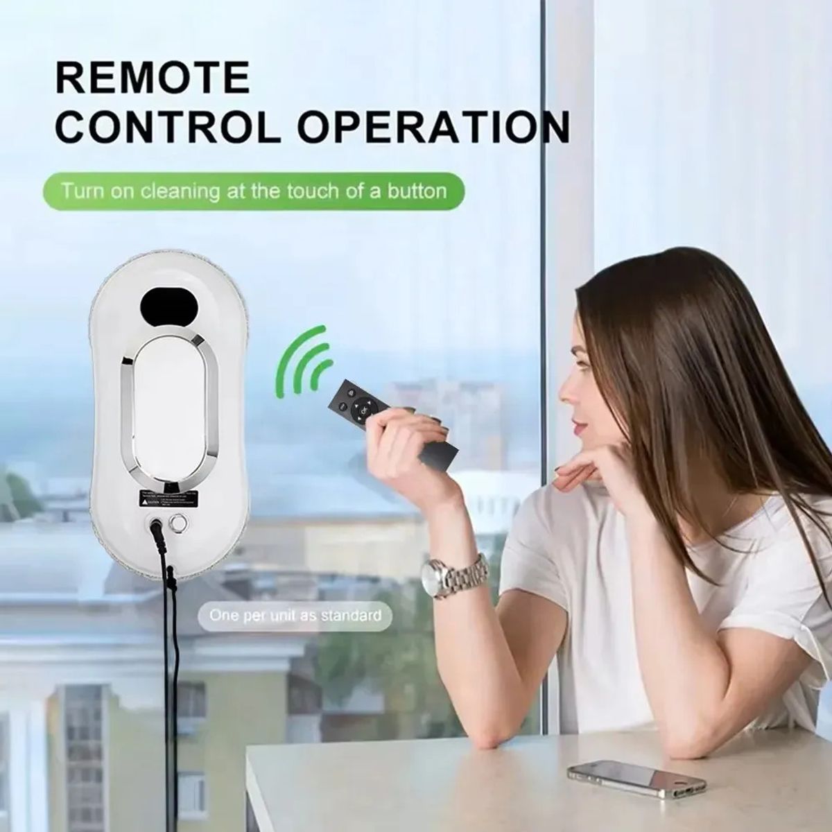 GENERICO - Robot Limpiavidrios Inteligente Eléctrico + Control Remoto Blanco