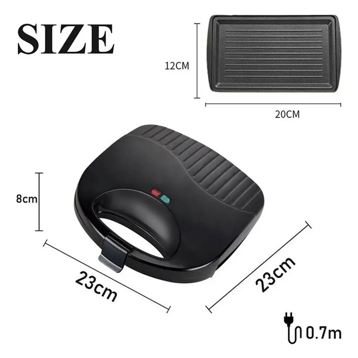 GENERICO - Sandwichera, Tostadora 2 Panes 750w Negro