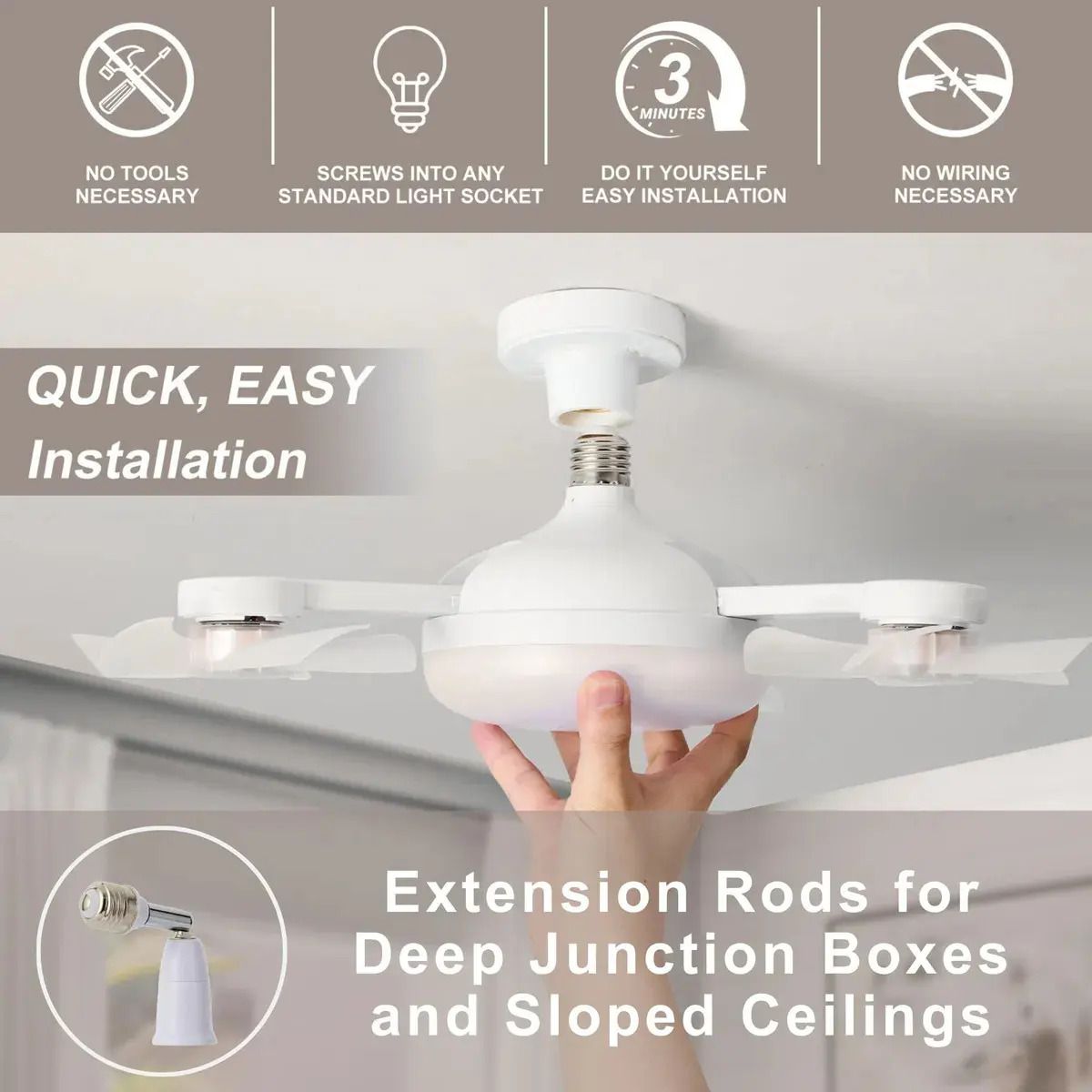 GENERICO - Ventilador de Techo Silencioso Osmao con Luz LED 50W E27 Control Remoto