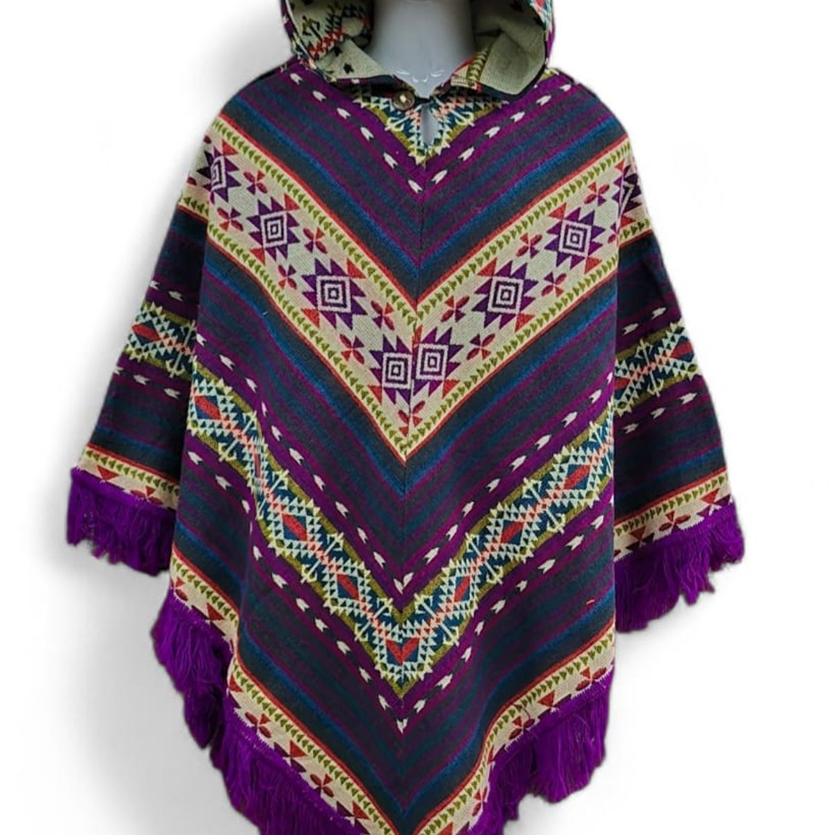 MORLAN - Poncho De Lana De Alpaca Y Oveja Esquinado Multicolor