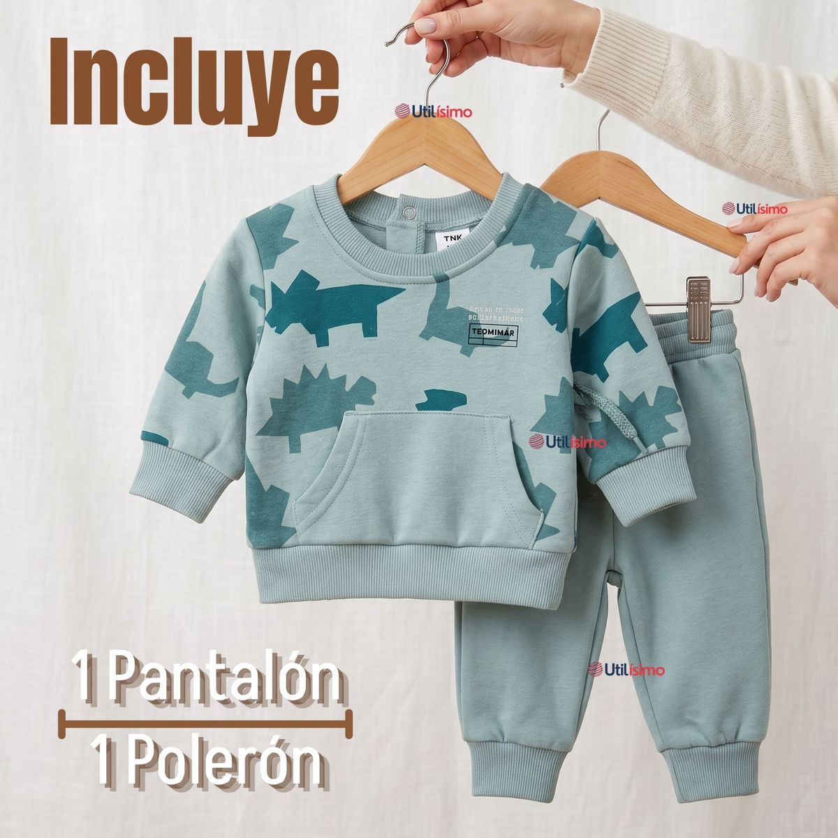 JUMP KIDS - Conjunto Buzo Polerón 2 Piezas Bebé Niño Blue Dinosaur