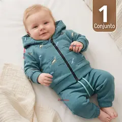 JUMP KIDS - Conjunto Buzo Polerón Con Capucha 2 Piezas Bebé Niño Green Dinosaur