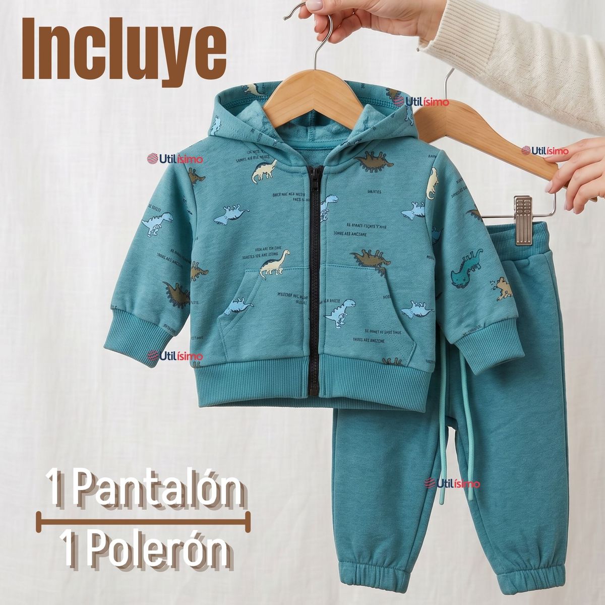 JUMP KIDS - Conjunto Buzo Polerón Con Capucha 2 Piezas Bebé Niño Green Dinosaur