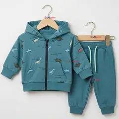 JUMP KIDS - Conjunto Buzo Polerón Con Capucha 2 Piezas Bebé Niño Green Dinosaur