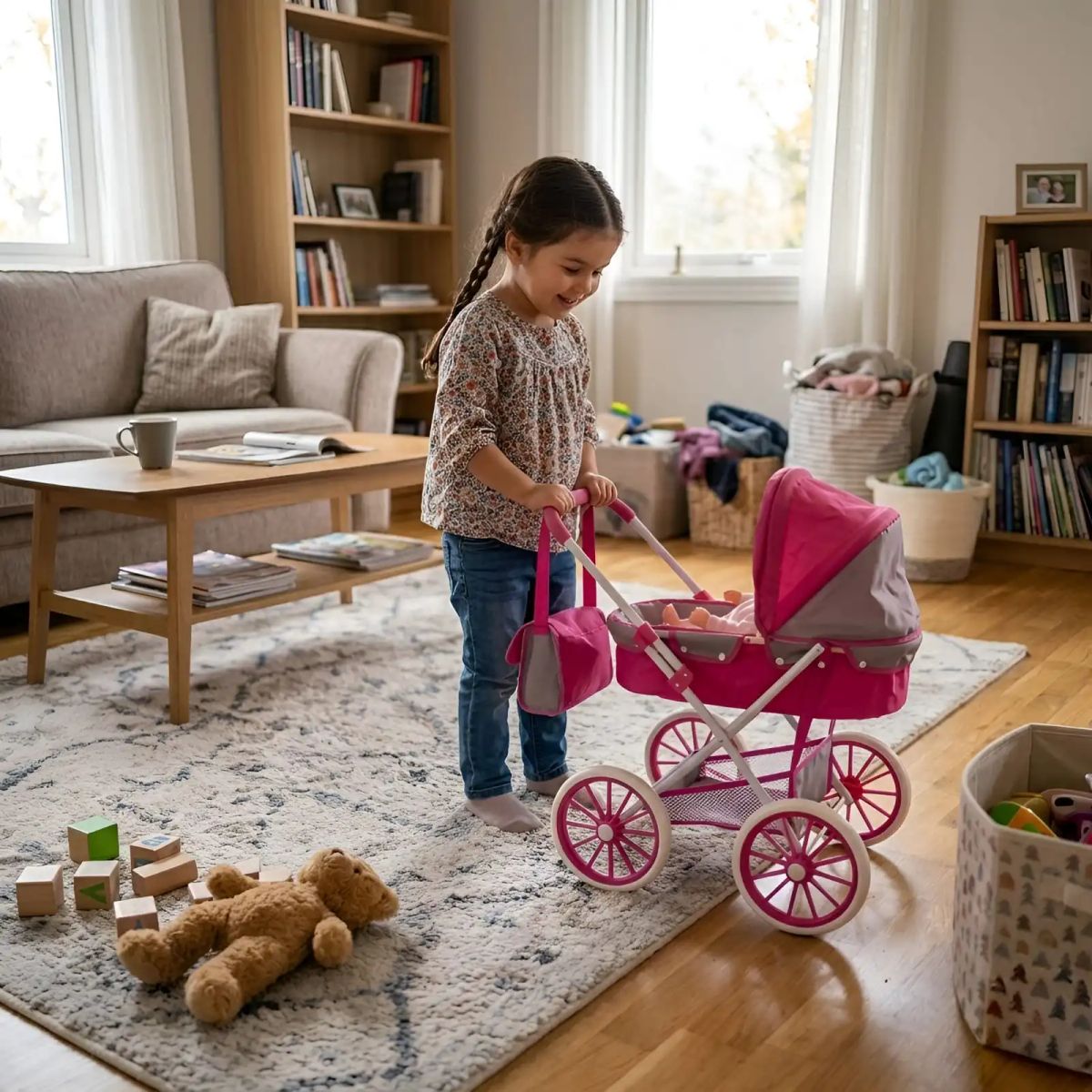 GENERICO - Coche De Muñecas Estilo Clásico Incluye Bolso Y Canasto Accesorios