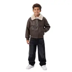 KIBOU - Chaqueta Oversize Café Ecocuero Y Chiporro Calidad Premium