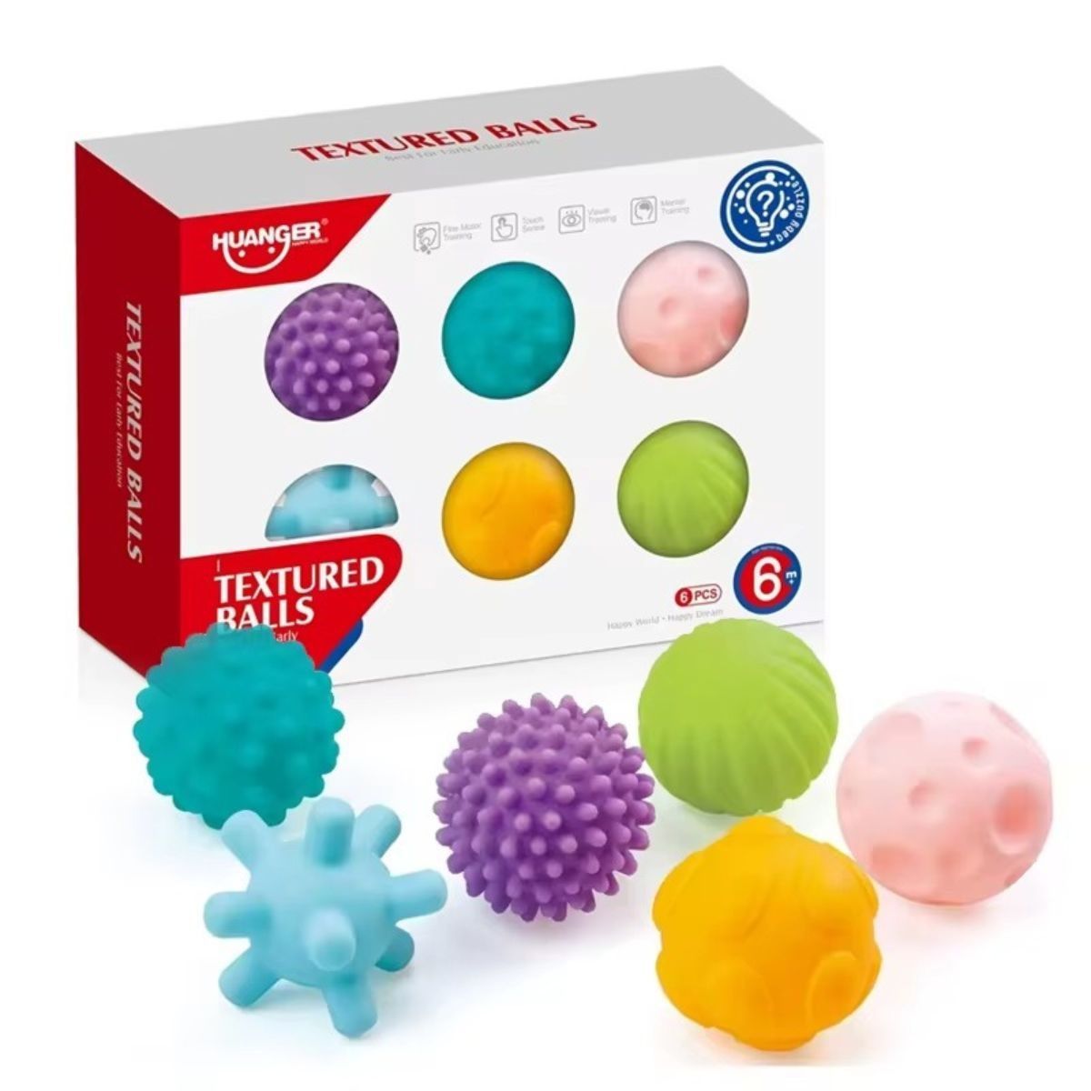 HUANGER - Set de 6 Pelotas Sensoriales Texturadas para Bebés – Estimulación Temprana