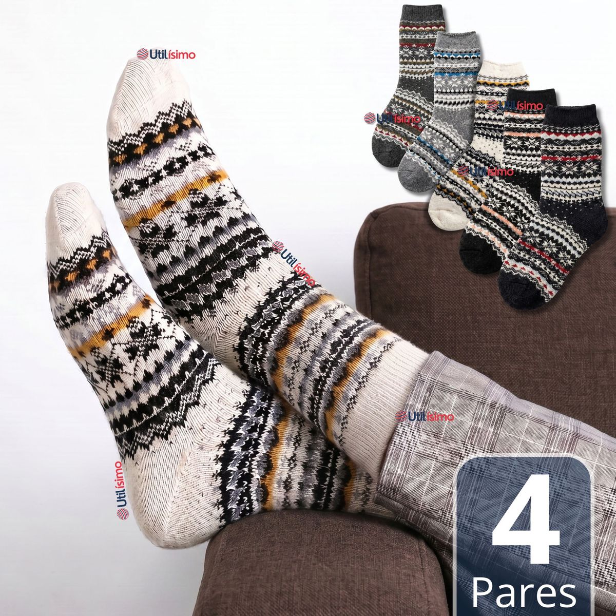 UTILISIMO - Pack 4 Calcetines Toalla Grueso Hombre Surtidos Frío Invierno