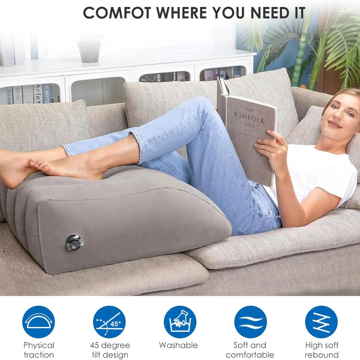 KUANGYE - Almohadillas Relajantes Almohada De Cuña De Pierna Para Aliv,almohada de apoyo postcirugía Portátil