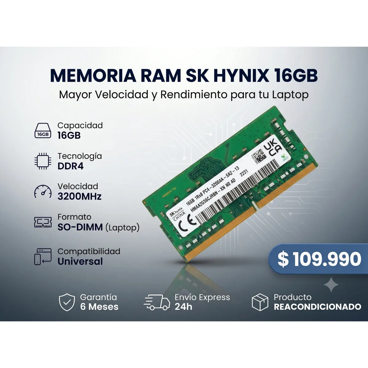 SK - Memoria RAM SK hynix 16GB DDR4 3200MHz SO-DIMM para Laptop