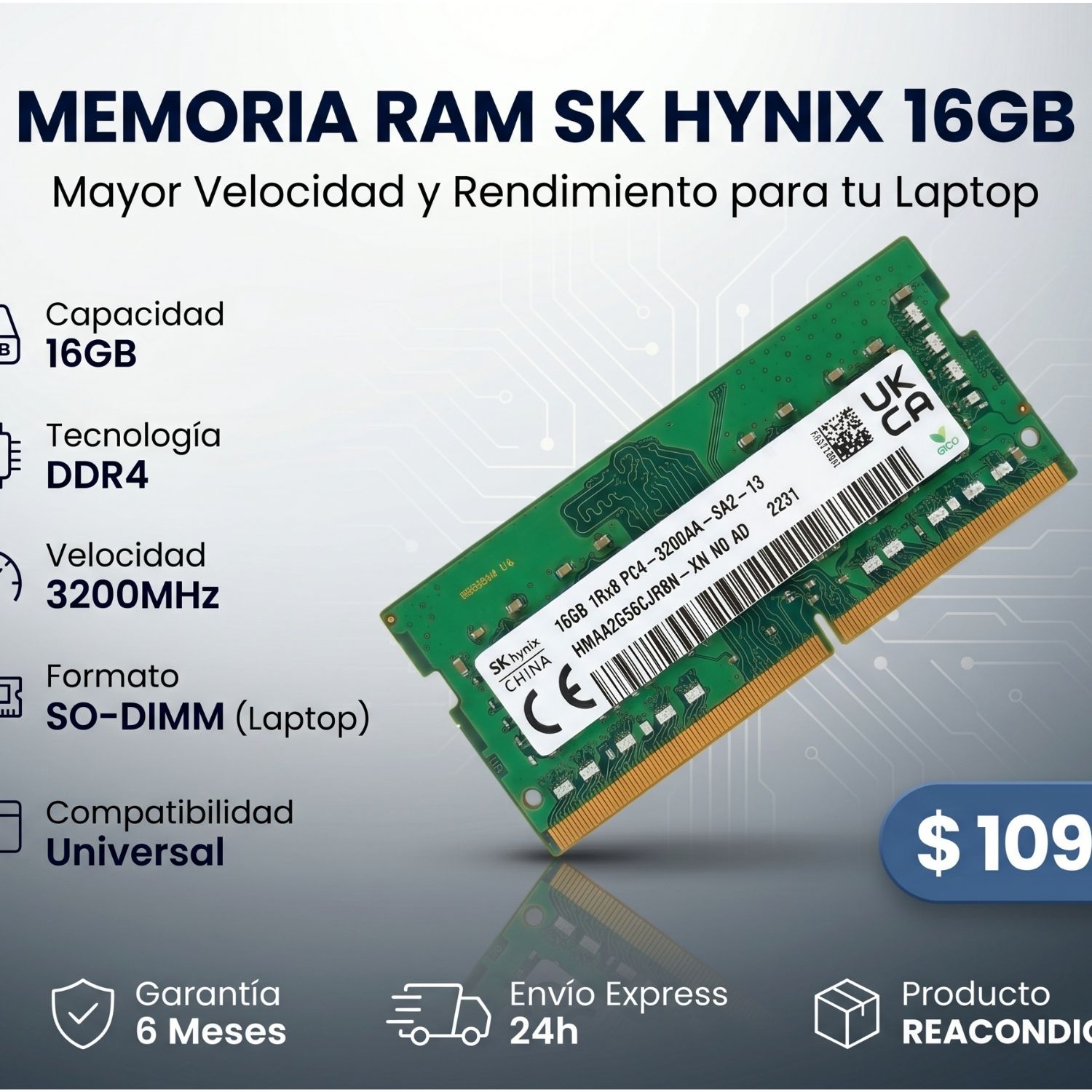SK Memoria RAM SK hynix 16GB DDR4 3200MHz SO-DIMM para Laptop