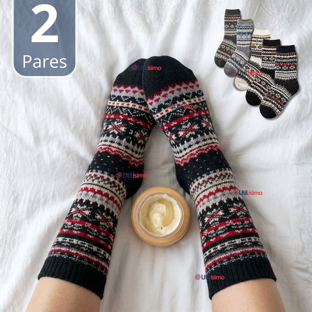UTILISIMO - Pack 2 Calcetines Toalla Grueso Mujer Colores Surtidos Frío Invierno