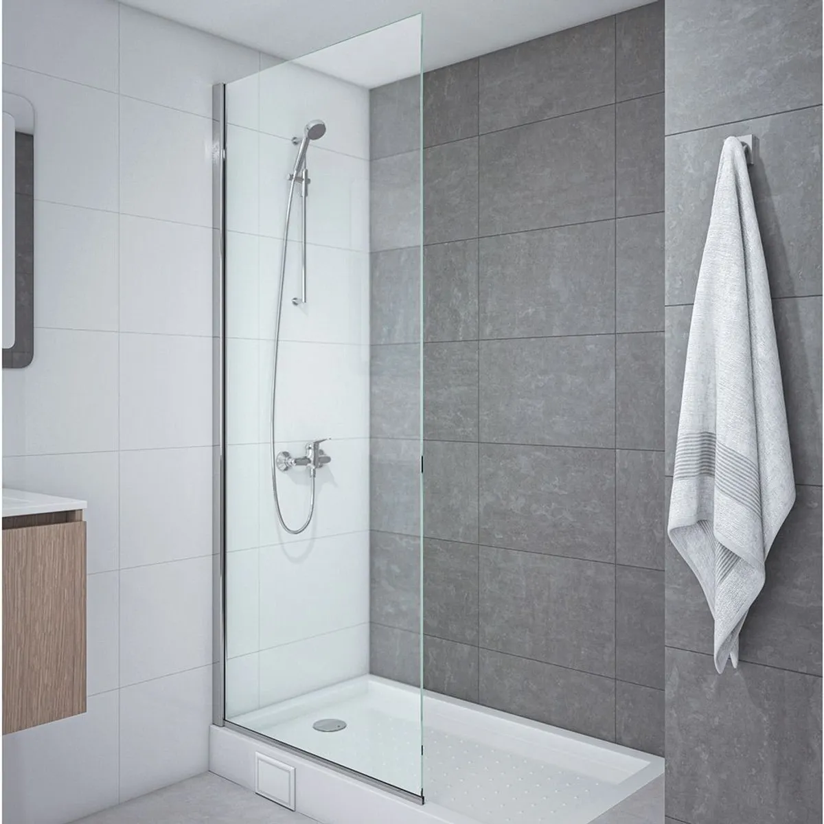 STRETTO - Mampara Hoja Fija 185x80 cm Vidrio 8 mm Ajustable ±1 cm