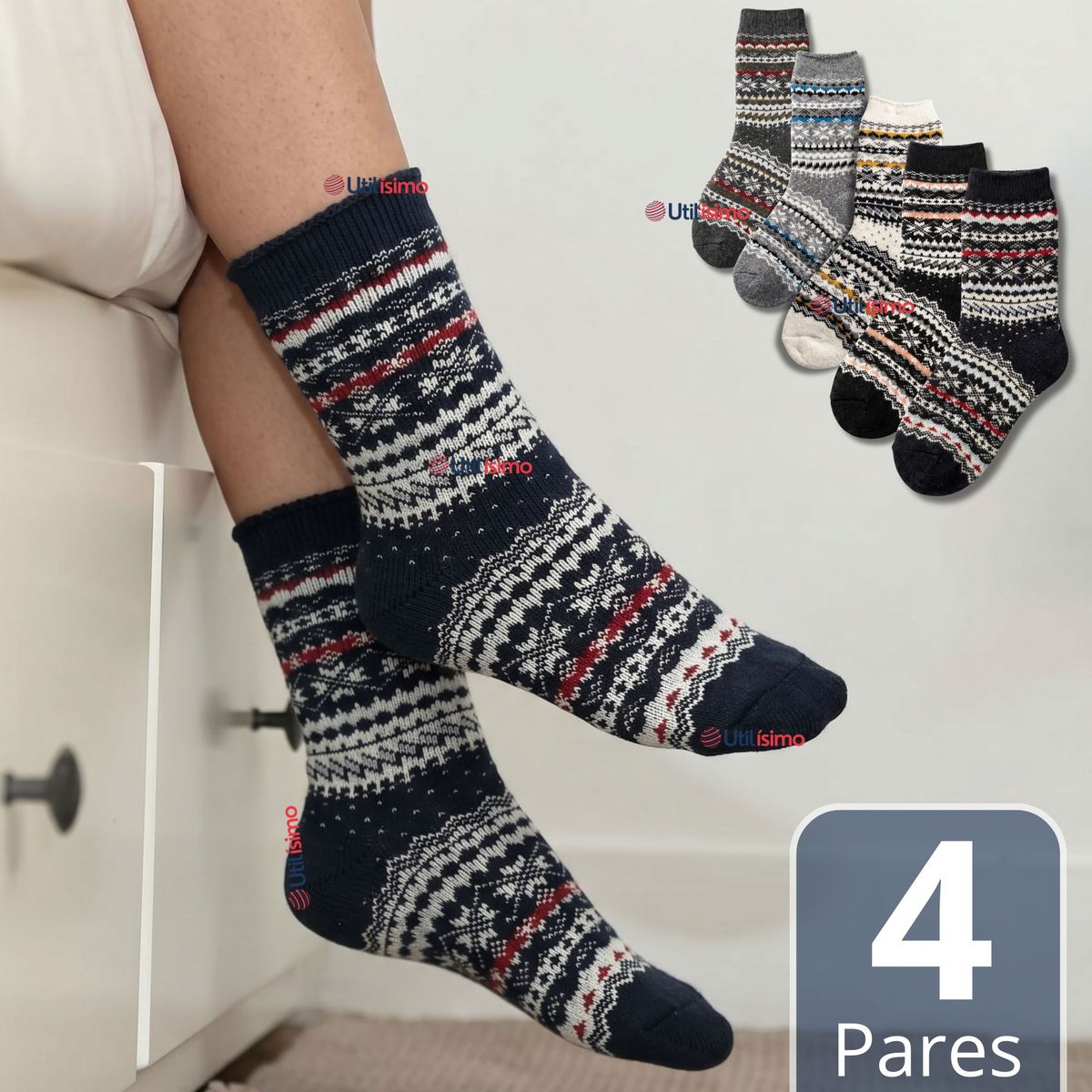 UTILISIMO - Pack 4 Calcetines Toalla Grueso Mujer Colores Surtidos Frío Invierno