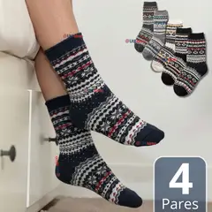 UTILISIMO - Pack 4 Calcetines Toalla Grueso Mujer Colores Surtidos Frío Invierno