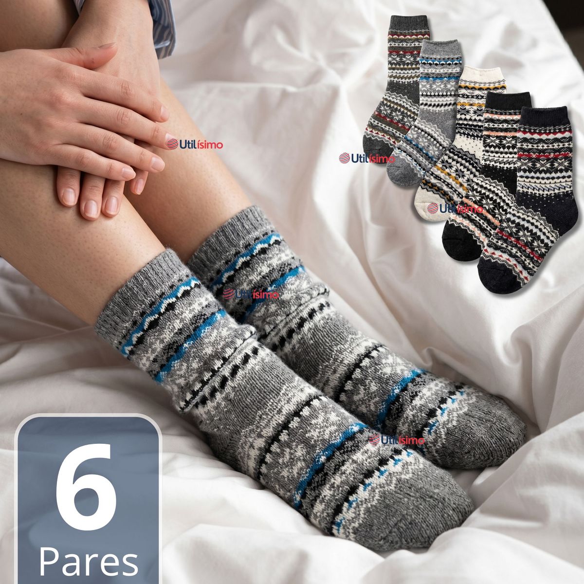UTILISIMO - Pack 6 Calcetines Toalla Grueso Mujer Colores Surtidos Frío Invierno