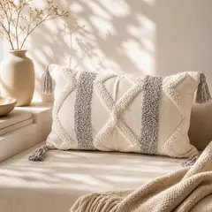 COLETTE - Funda De Cojin 30 x 50 Rectangular Boho Geo Gris