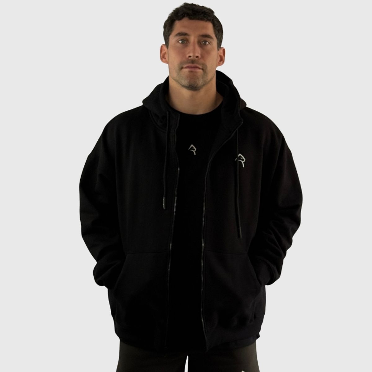 KONKO ACTIVE - Poleron Zip Relax Cotton Con Gorro Negro Hombre Konko