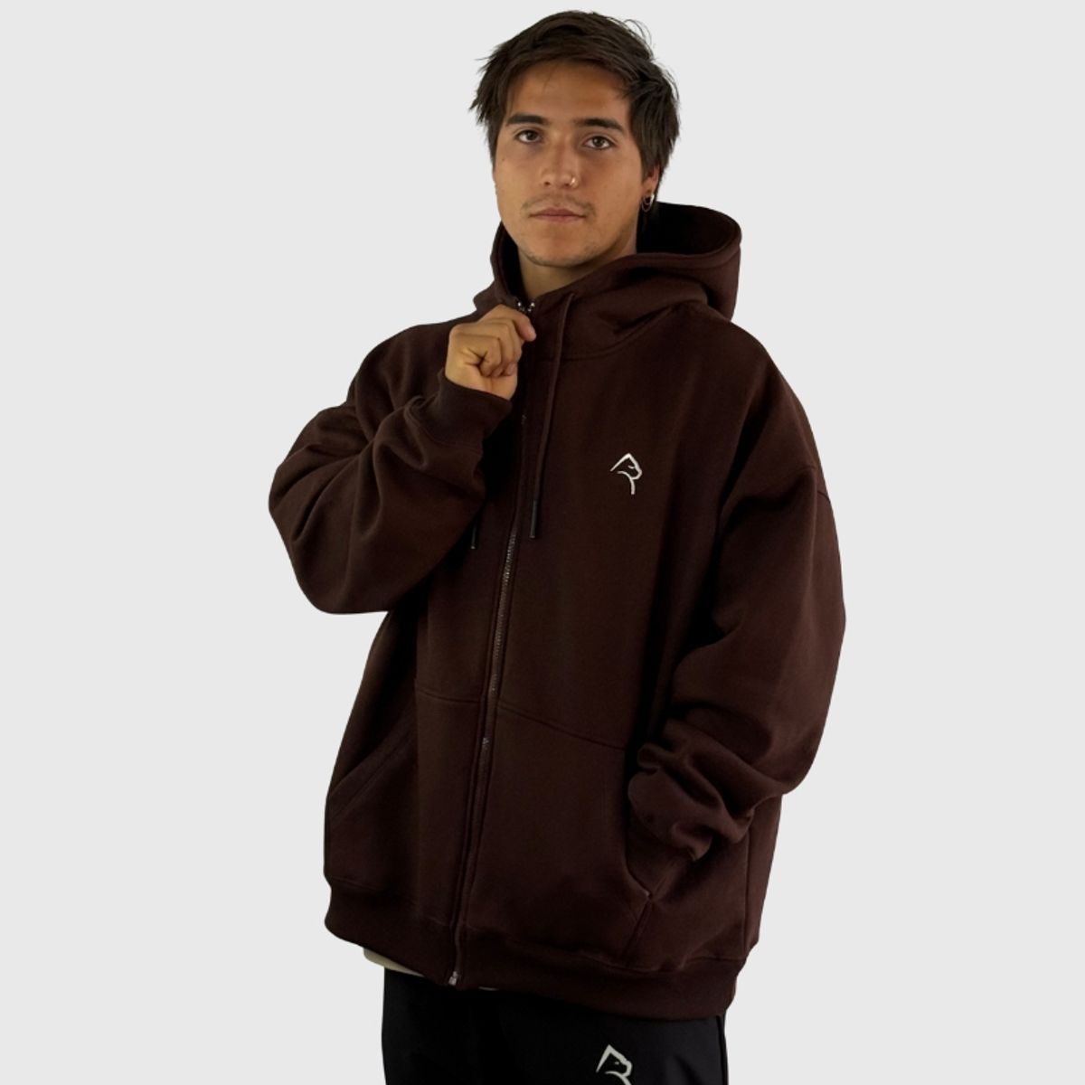 KONKO ACTIVE - Poleron Zip Relax Cotton Con Gorro Cafe Hombre Konko