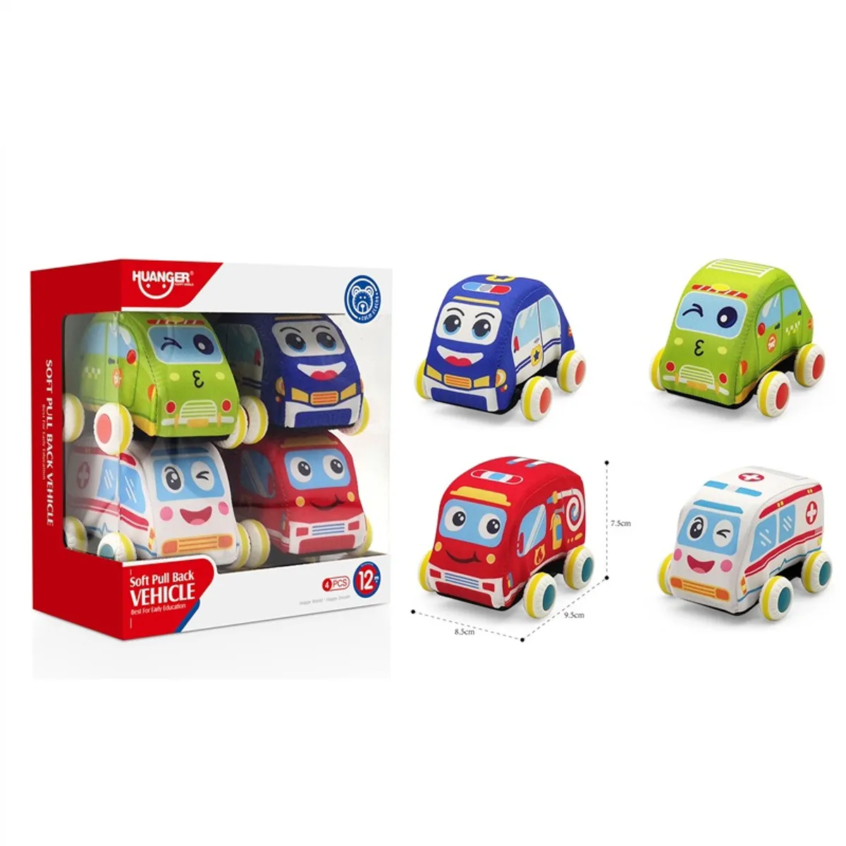 GENERICO - Set de 4 Autos de Peluche para Bebés - Vehículos de Tela Blandos y Seguros