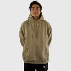 KONKO ACTIVE - Poleron Zip Relax Cotton Con Gorro Beige Hombre Konko