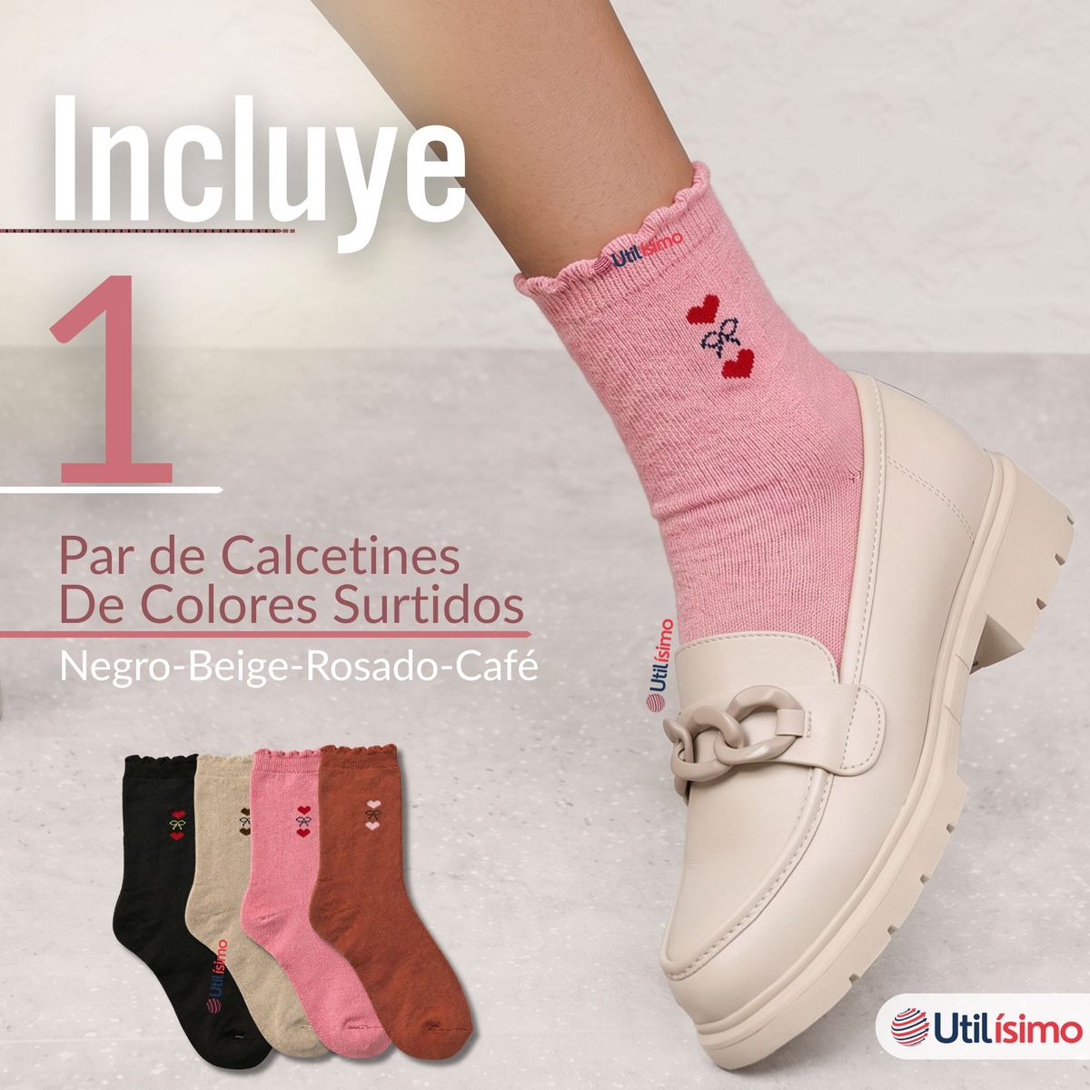 UTILISIMO - Calcetín Mujer Algodón con Toalla Colores Surtidos Invierno