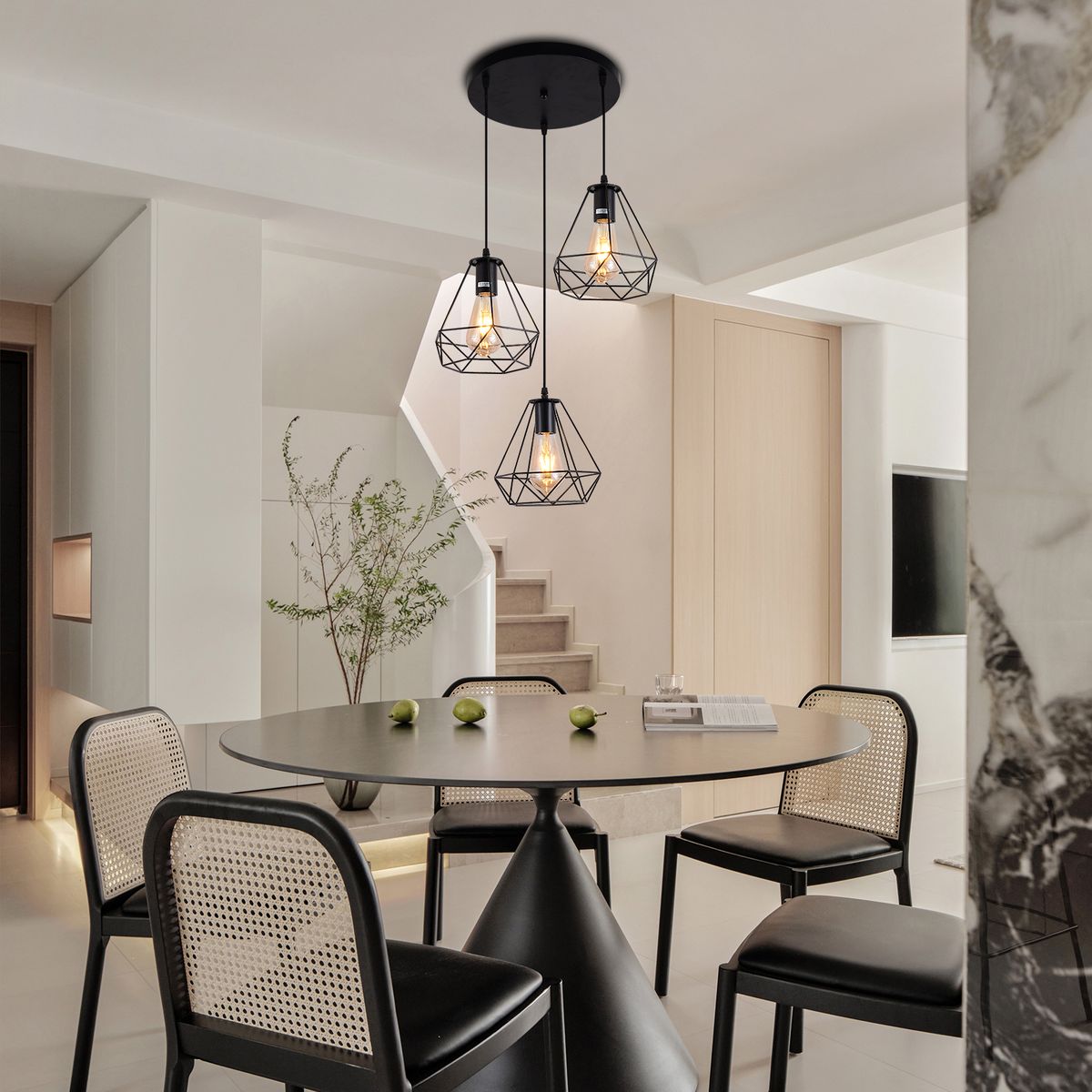 ROHE - Lámpara Colgante 3 Luces E27 Color Negro 46×46×100cm