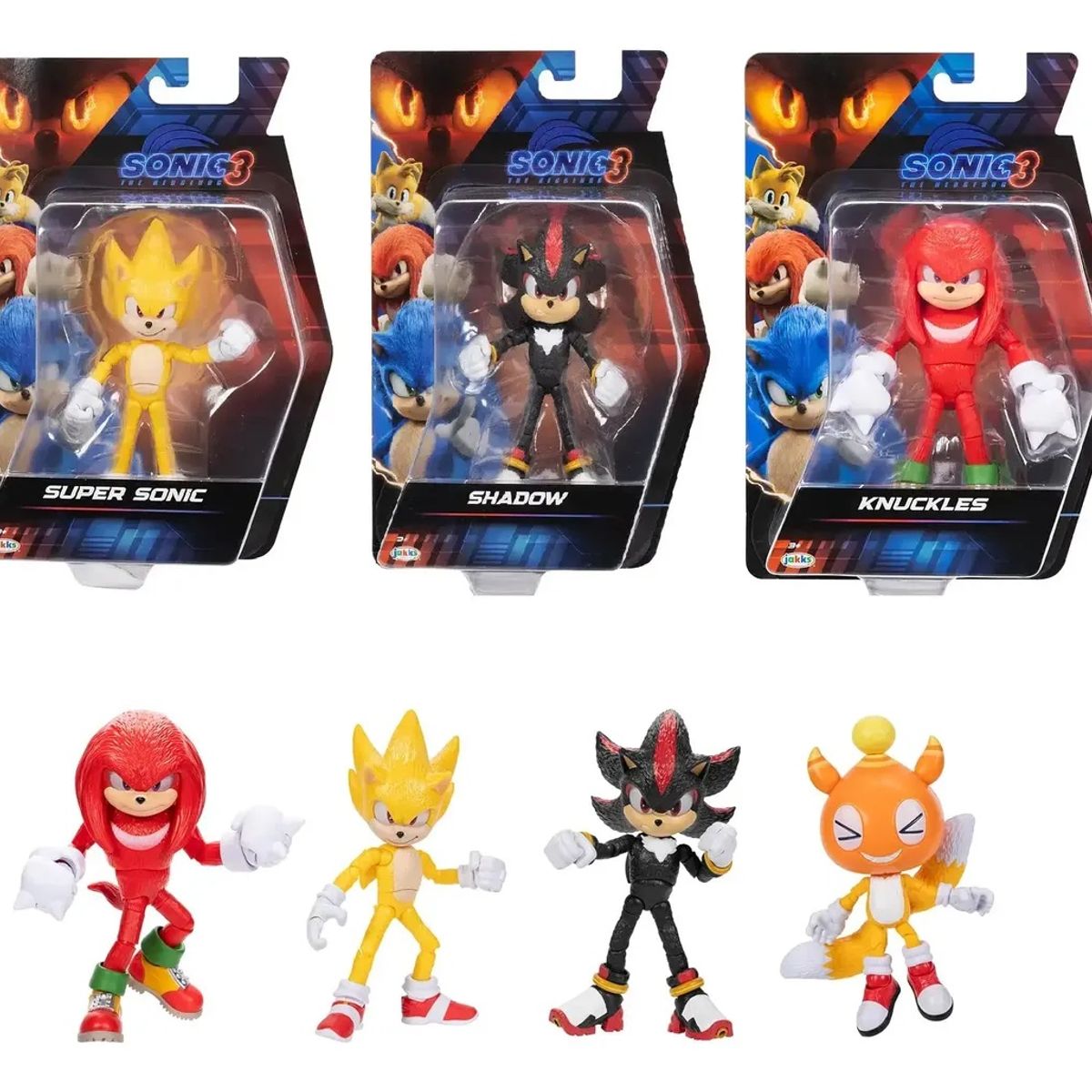 JAKKS PACIFIC - Pack 4 Figuras Articuladas Sonic The Hedgehog 3 Super Sonic, Shadow, Knuckles y Chao Mascot Tails
