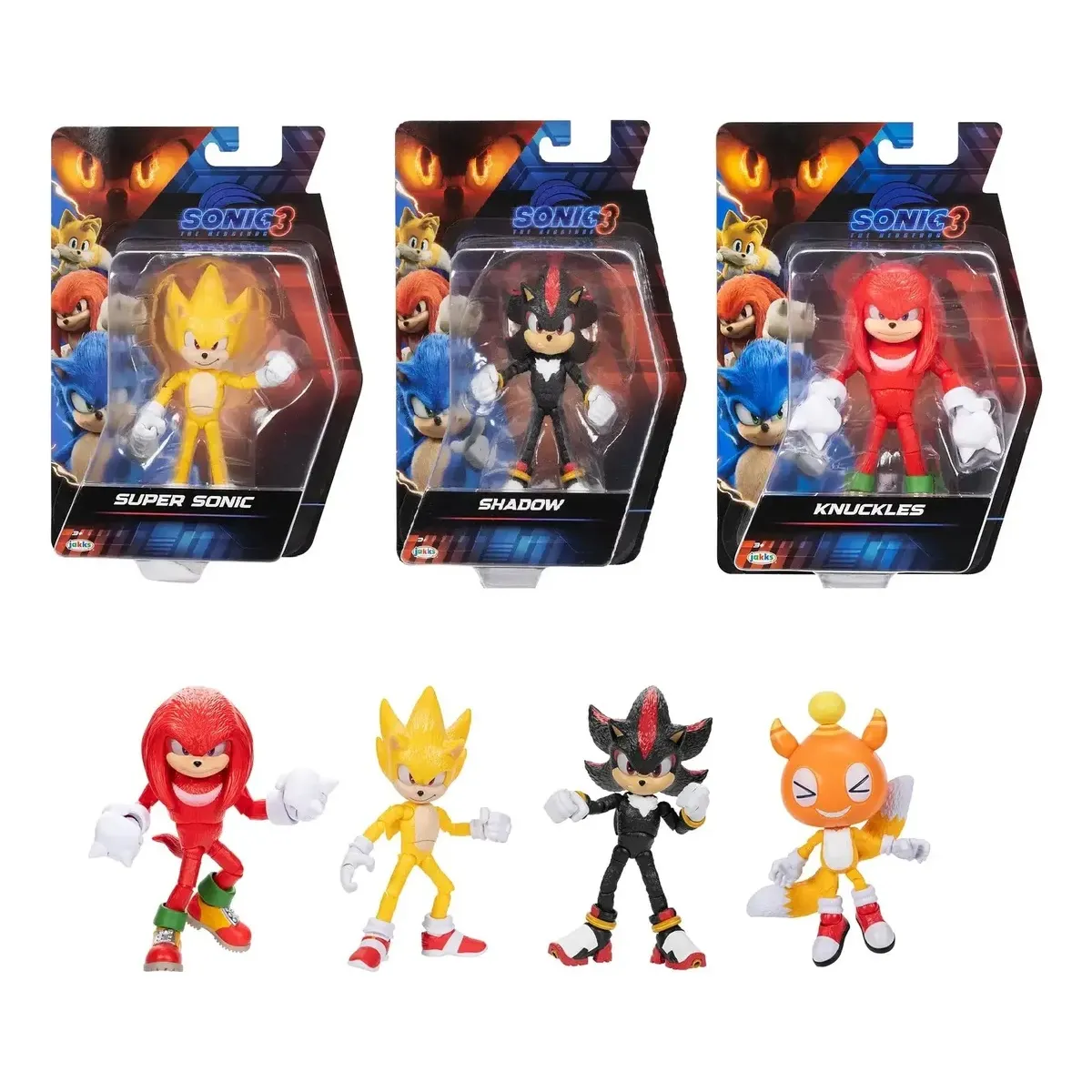 JAKKS PACIFIC - Pack 4 Figuras Articuladas Sonic The Hedgehog 3 Super Sonic, Shadow, Knuckles y Chao Mascot Tails