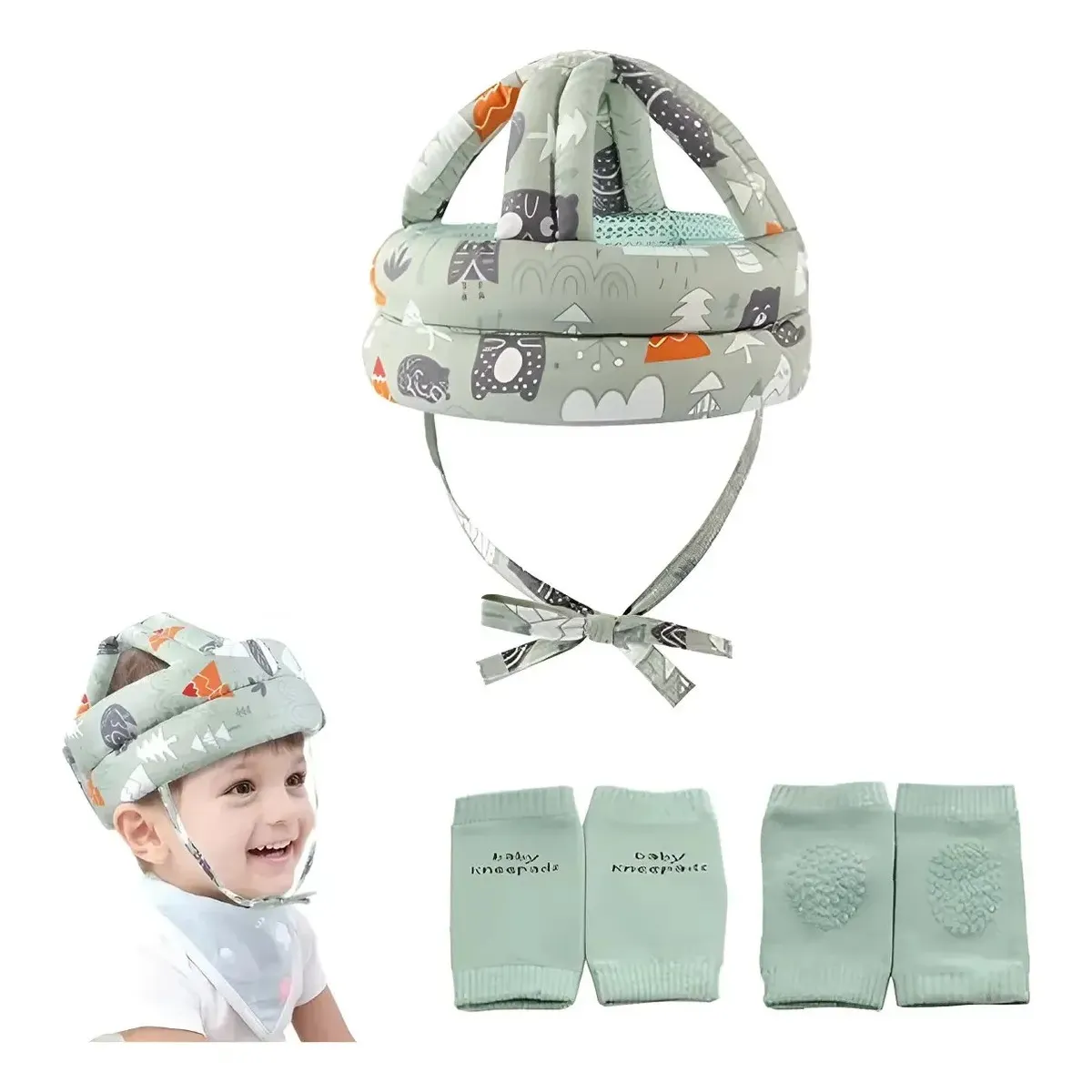 GENERICO - Casco Gorro Protector Anti Golpes Bebe Y Rodilleras Labg