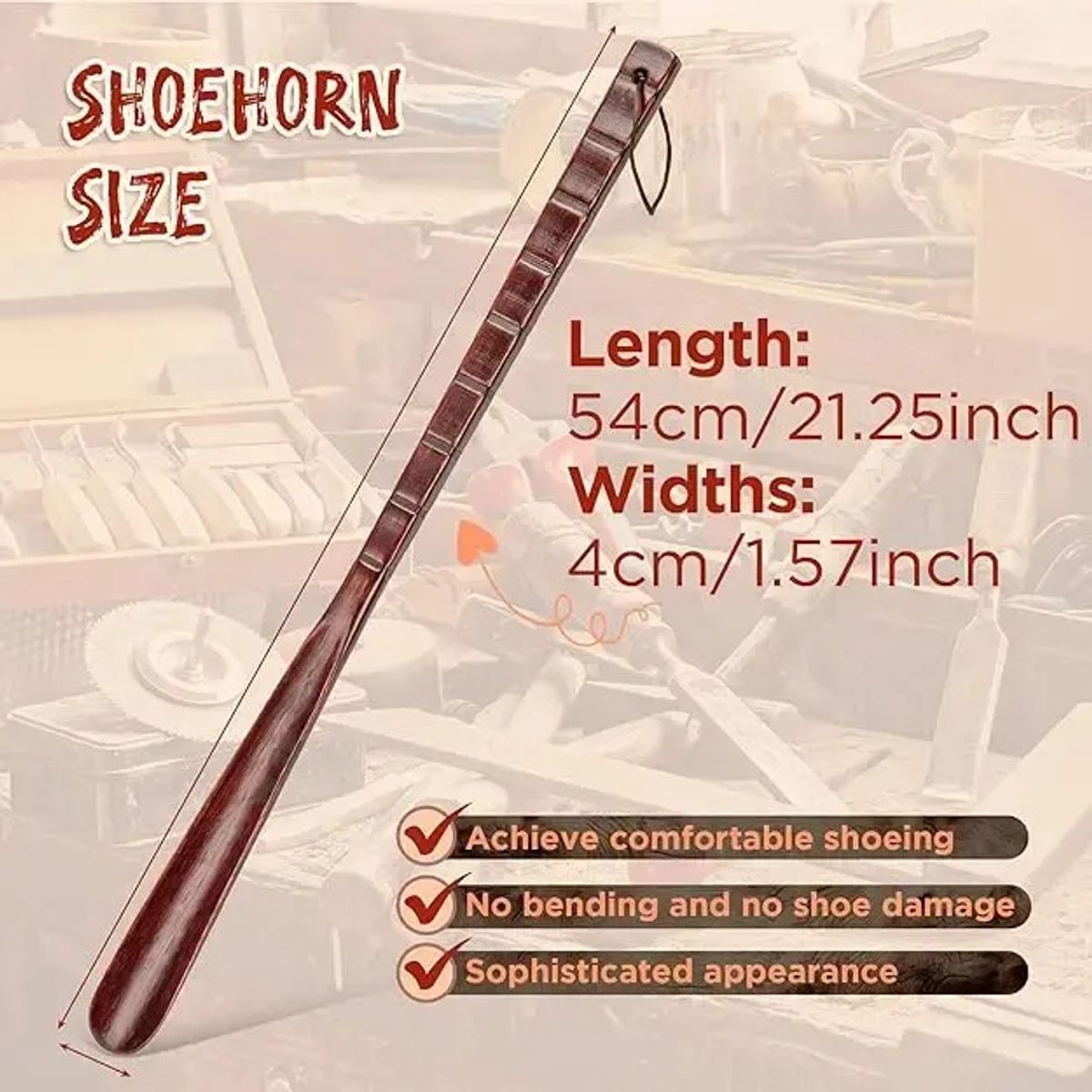 KUANGYE - Calzador De Madera Largo Lineas 55 Cm Para Zapatos