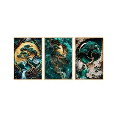 VATYERTY - Set of 3 Pintura Decorativa Con Diseño De Mármol, Color Verde Jade Y Dorado
