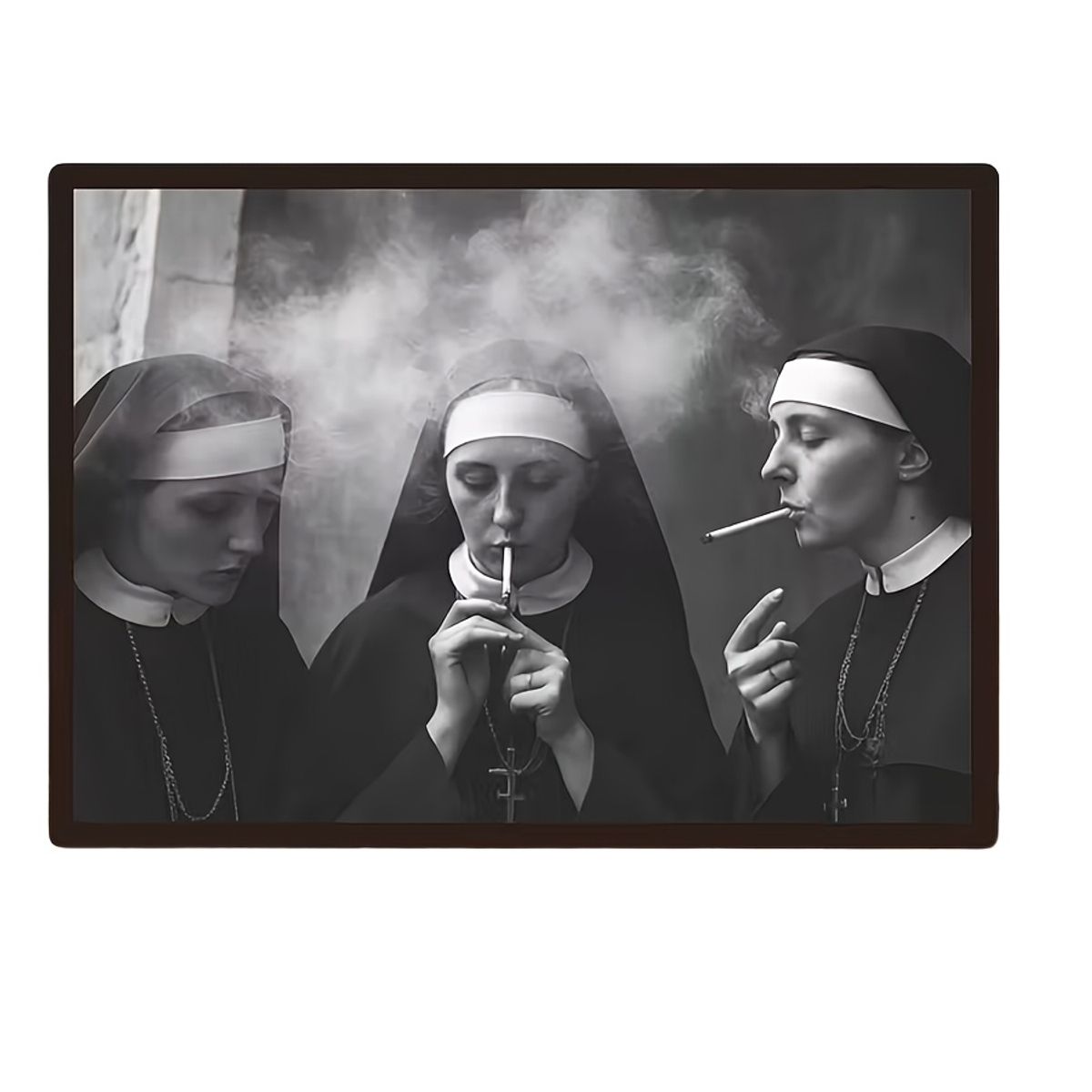 VATYERTY - Póster Vintage En Lienzo Sin Marco Con Una Monja Fumando En Blanco Y Negro.