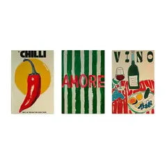 VATYERTY - Set of 3 Lienzo sin marco De Copas De Vino Y Chile Con Dopamina